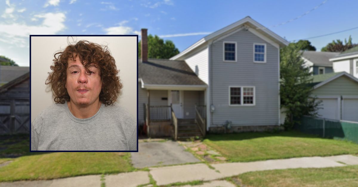 Ricky Colon appears in a booking photo inset against an image of a house in New York.