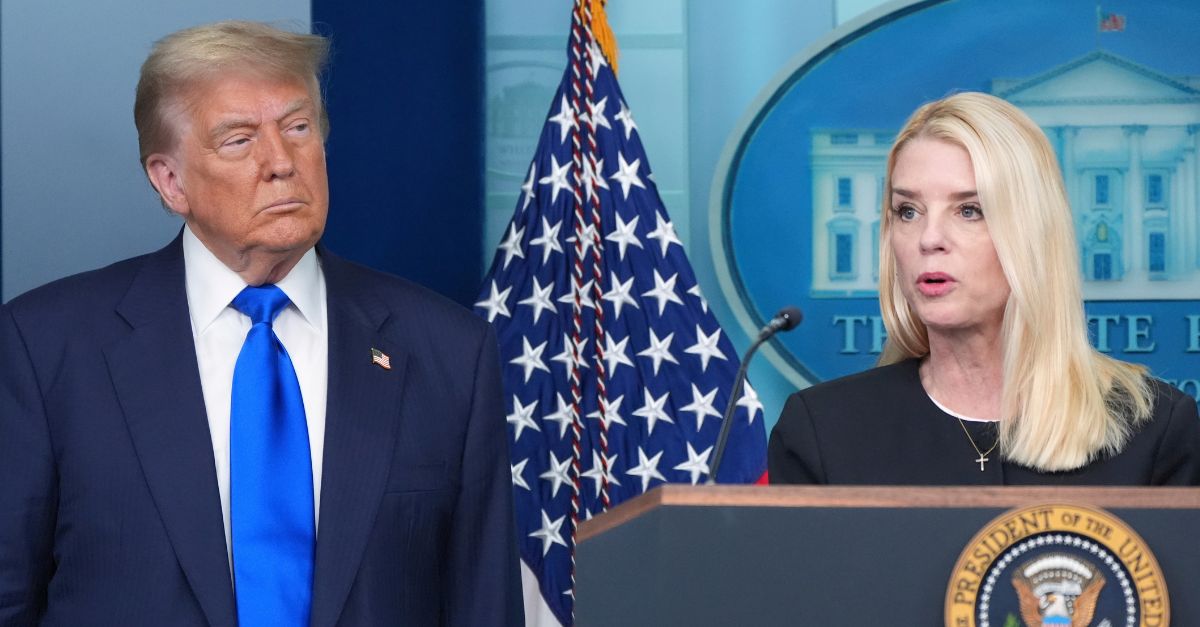 Donald Trump, on the left; Pam Bondi, on the right.