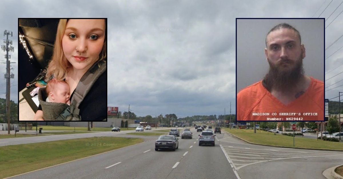 Inset, left to right: Molly Mckelvey and her daughter Lotus (GoFundMe), and Mickele Kaipolai Ah-Nee (Madison County Sheriff's Office). Background: The parkway in Alabama where Lotus was found dead last week (Google Maps).