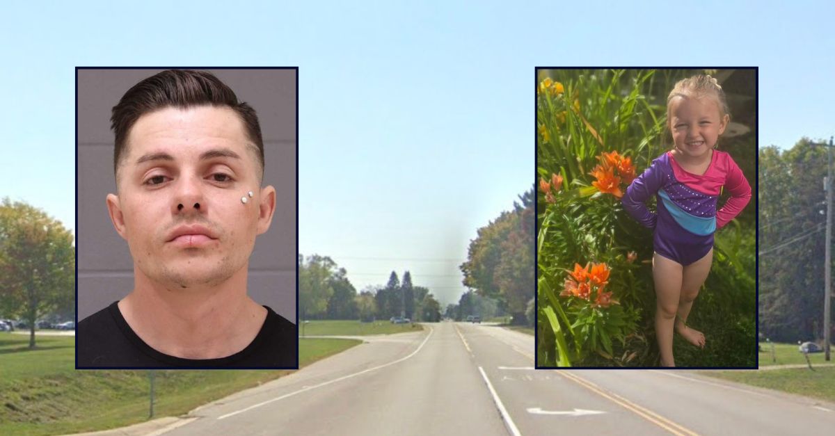 Inset, left to right: Daniel Richard Bryant (Kent County Sheriff's Office). Background: The area in Michigan where Bryant allegedly killed a 3-year-old girl (Google Maps).