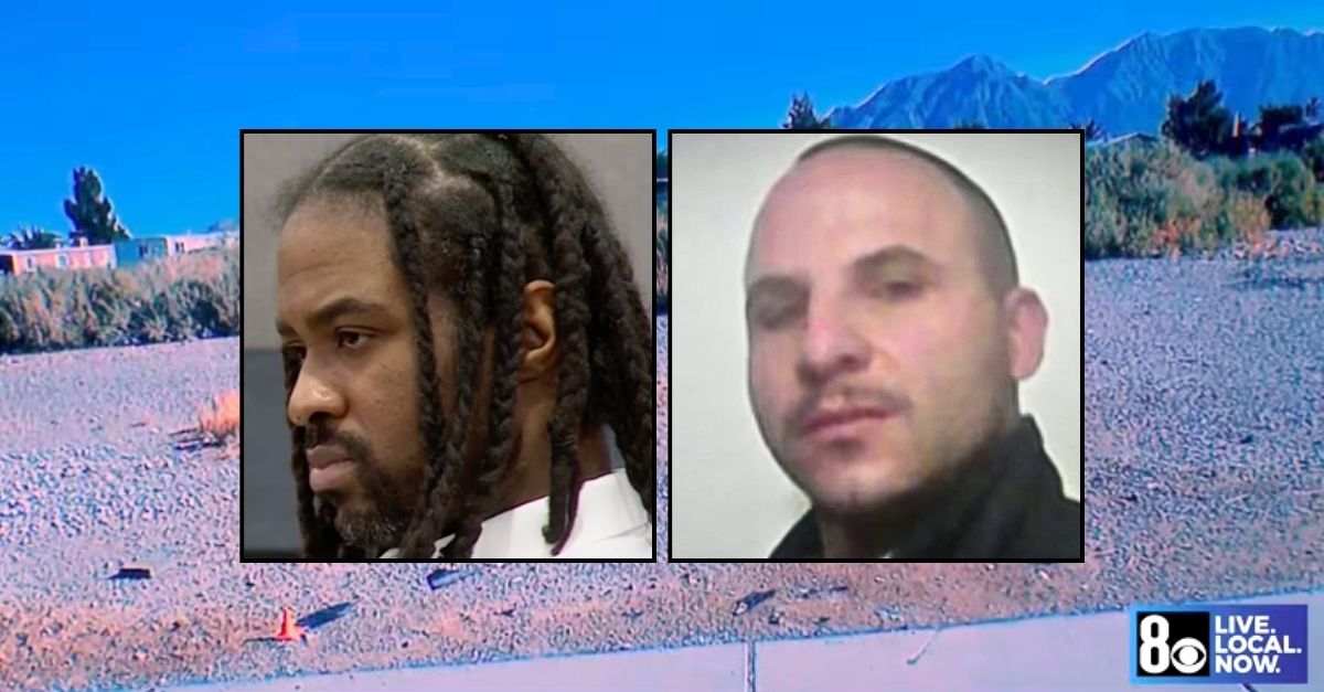 Left inset: Anthony Newton. Right inset: Ulyses "Cesar" Molina. Background: An area in Las Vegas where Anthony Newton disposed of Ulyses Cesar Molina