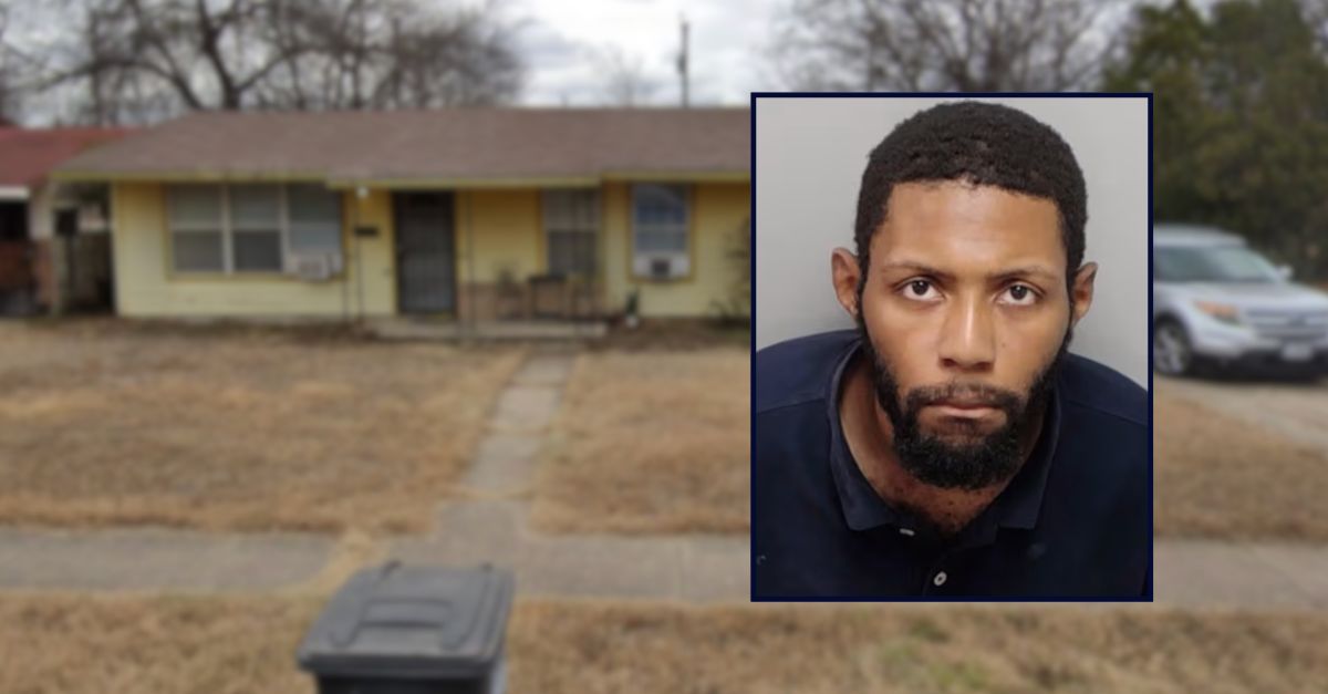 Aquiminee La Roy Crawforda appears in a booking photo inset against an image of a house in San Antonio.