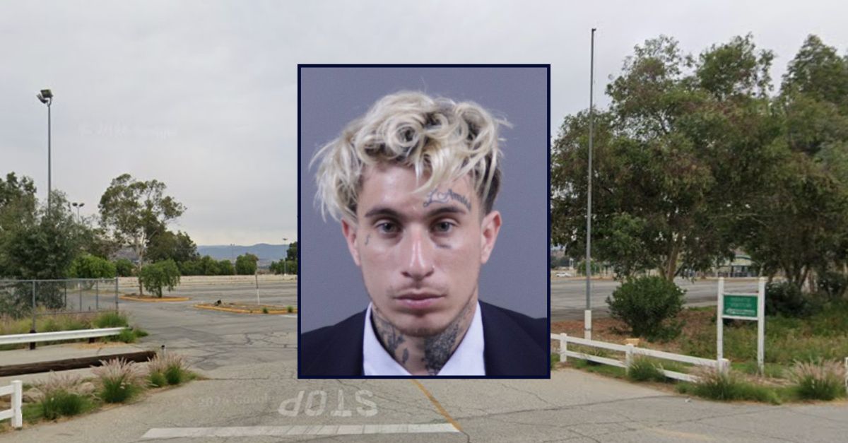 Brandon Holguin appears in a booking photo inset against an image of a correctional facility in California.