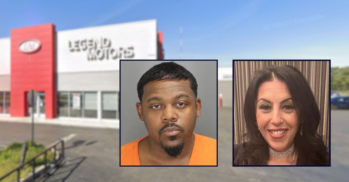 Gregory Keyier-Deniro Davis appears inset on the left; Annie Salem Namou appears inset on the right; against an image of a car dealership in Michigan.