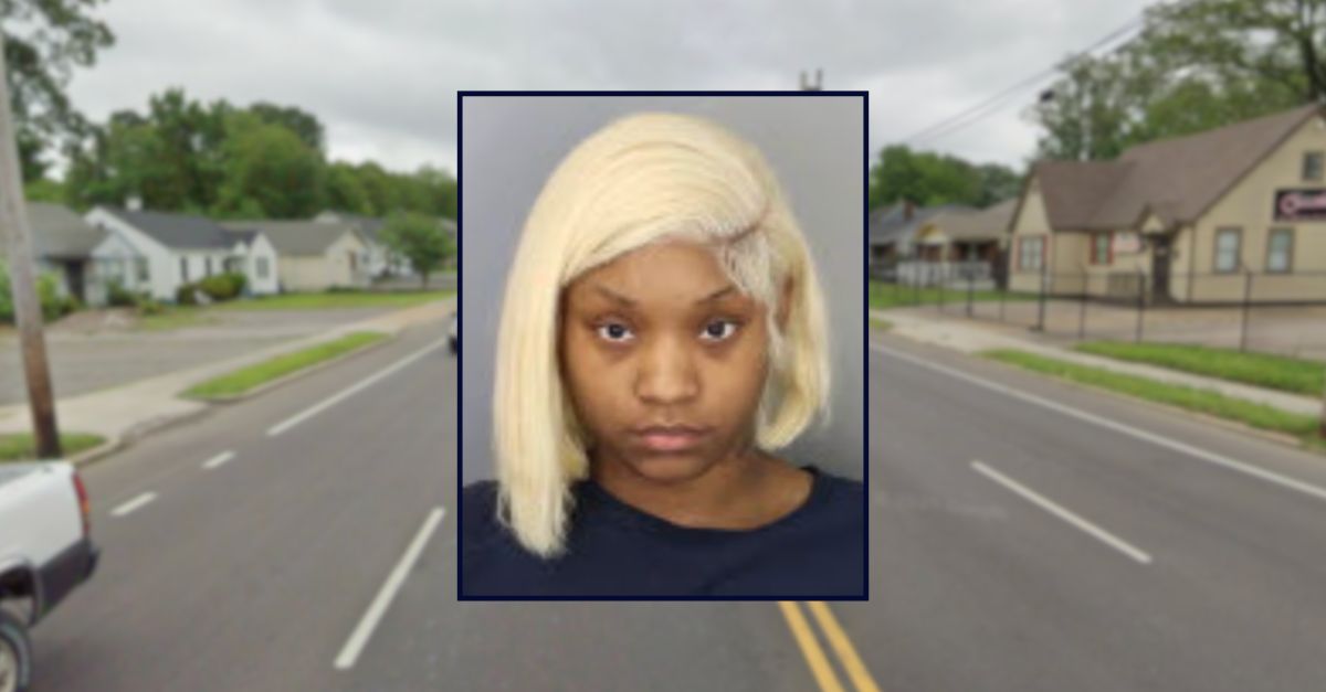 Jashunte Lewis appears in a booking photo inset against an image of a street in Memphis.