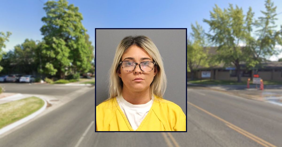 Kalynn Settle appears in a booking photo inset against an image of an intersection in Colorado.