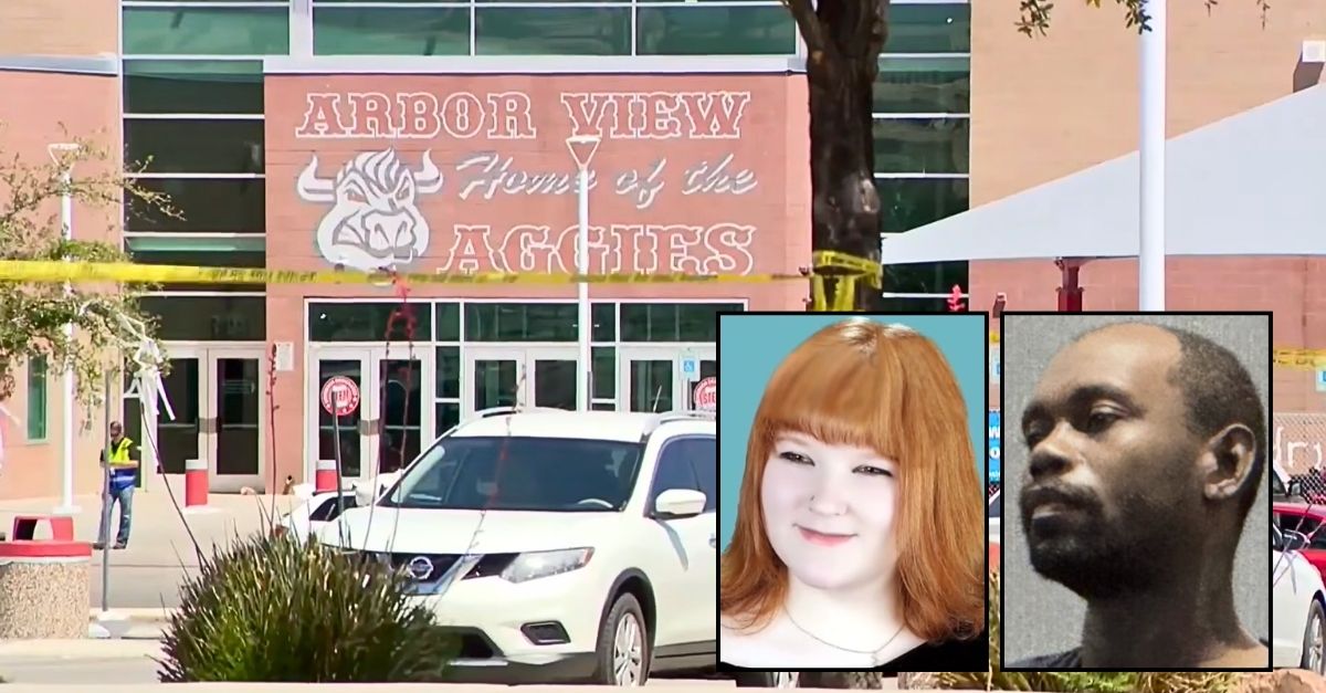  McKenzie Scott (KSNV/YouTube). Right inset: Keenan Jackson (KTNV/YouTube). Background: The Las Vegas precocious   schoolhouse  accused of forcing McKenzie Scott to parkland  disconnected  field  earlier  she was killed by drunk operator  Keenan Jackson (KSNV/YouTube).