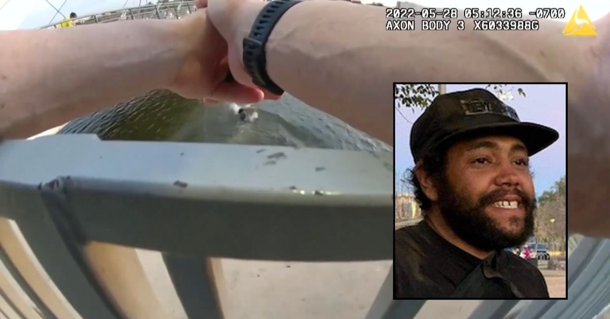  Body camera footage shows Sean Bickings successful  Arizona's Tempe Town Lake close    earlier  helium  allegedly drowned successful  beforehand   of constabulary  officers (KSAZ/YouTube).