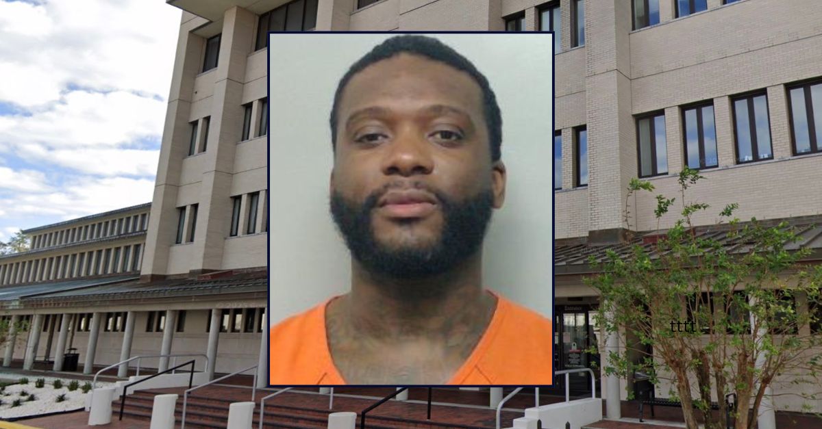 Inset: Andre Brown Jr. (Polk County Sheriff's Office). Background: Polk County criminal courthouse (Google Maps).