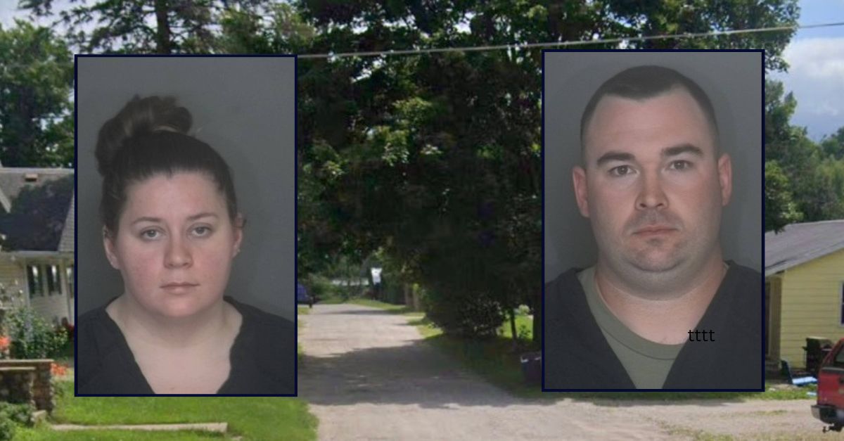 Inset, left to right: Alyssa Holt and Troy Holt (Lapeer County Sheriff's Office). Background: The area in Michigan where the Holts allegedly abused their infant son (Google Maps).