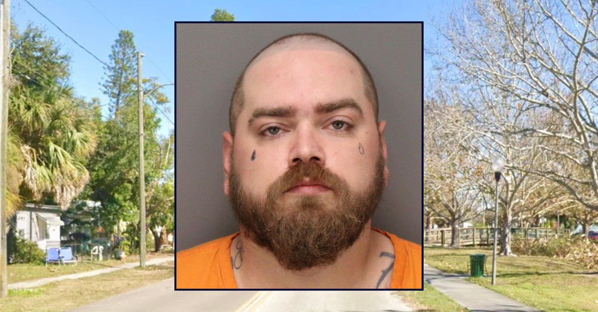Inset: Elisha C. Landry (Pinellas County Jail). Background: The area in Florida where Landry allegedly killed his best friend (Google Maps).