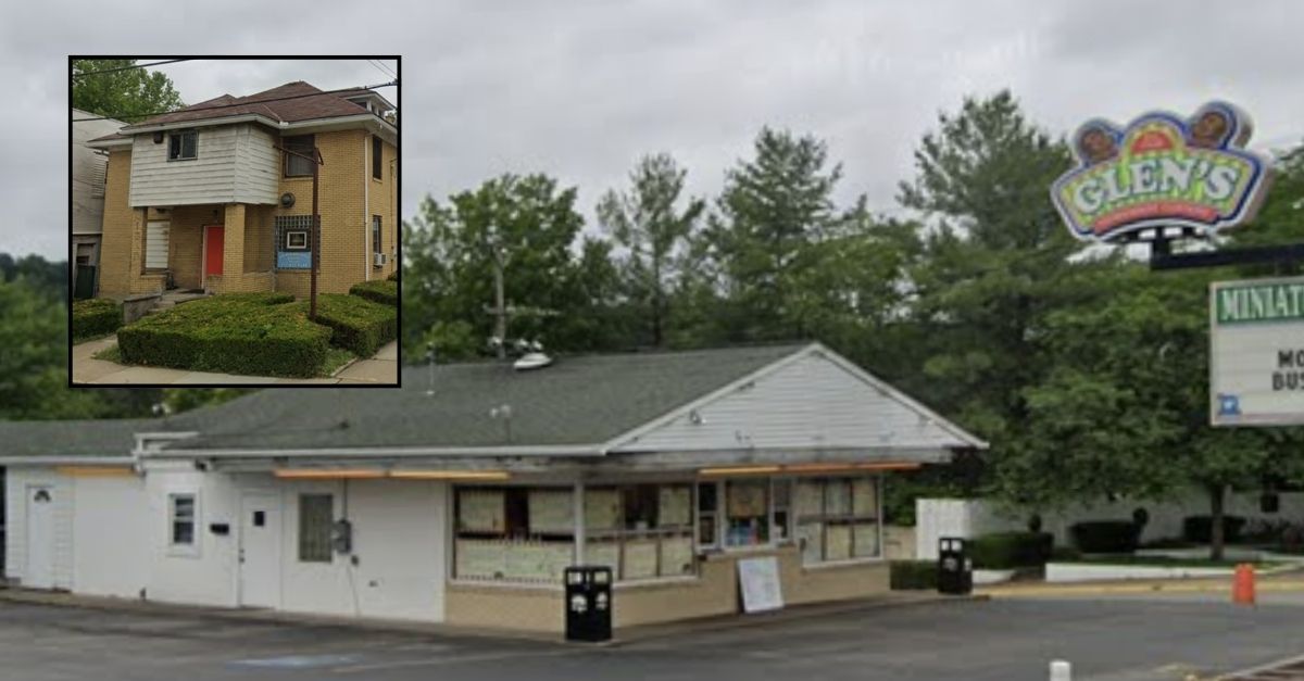 Background: Glen's Custard in Springdale, Pa. (Google Maps). Inset: Golden Wellness Bodywork Massage in Springdale, Pa. (Google Maps).