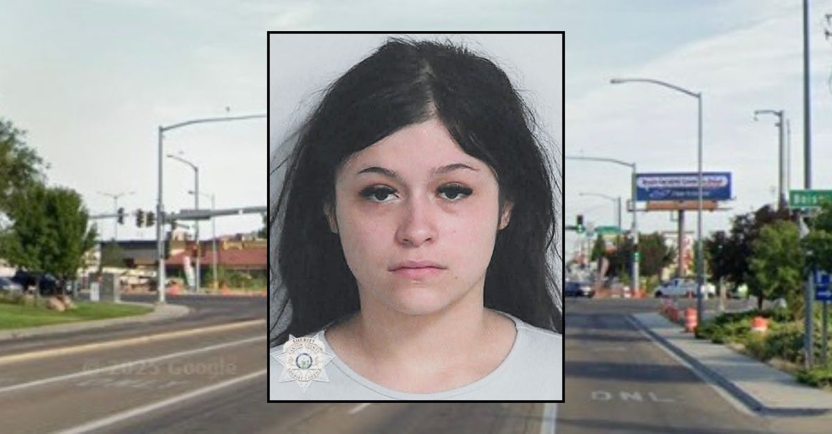 Inset: Alissa Mae Huerta (Nampa Police Department). Background: The area in Idaho where Huerta allegedly struck and killed another woman with her car (Google Maps).