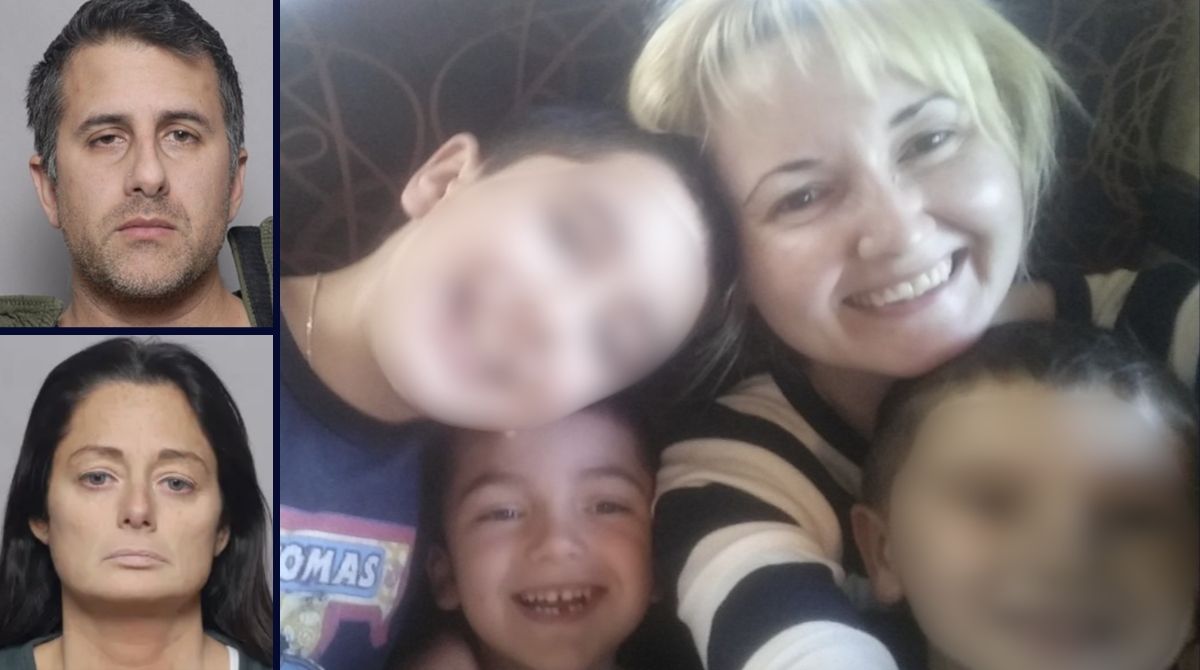 Left (top to bottom): Michael Valva and Angela Pollina (Suffolk County Sheriff's Office). Right: Justyna Zubko-Valva with her sons, including Thomas Valva (GoFundMe).
