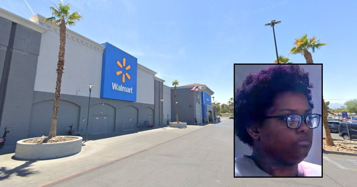 Inset: Raqiya Ward (KSNV). The Walmart in Las Vegas, Nev., where a man was killed by police after shooting a person he got into an argument with (Google Maps).
