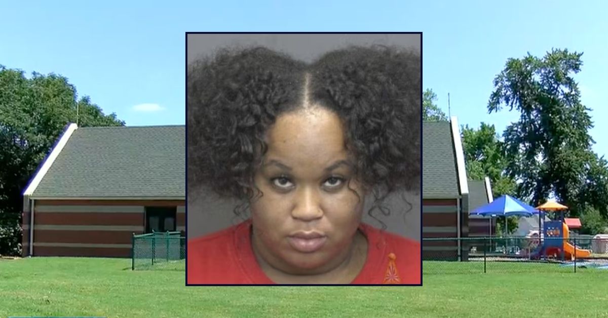 Inset: Tashshavviyon Stinson (Vanderburgh County Sheriff's Office). Background: The daycare in Indiana where Tashshavviyon Stinson allegedly locked a child in a closet and beat them with a broom (WFIE).