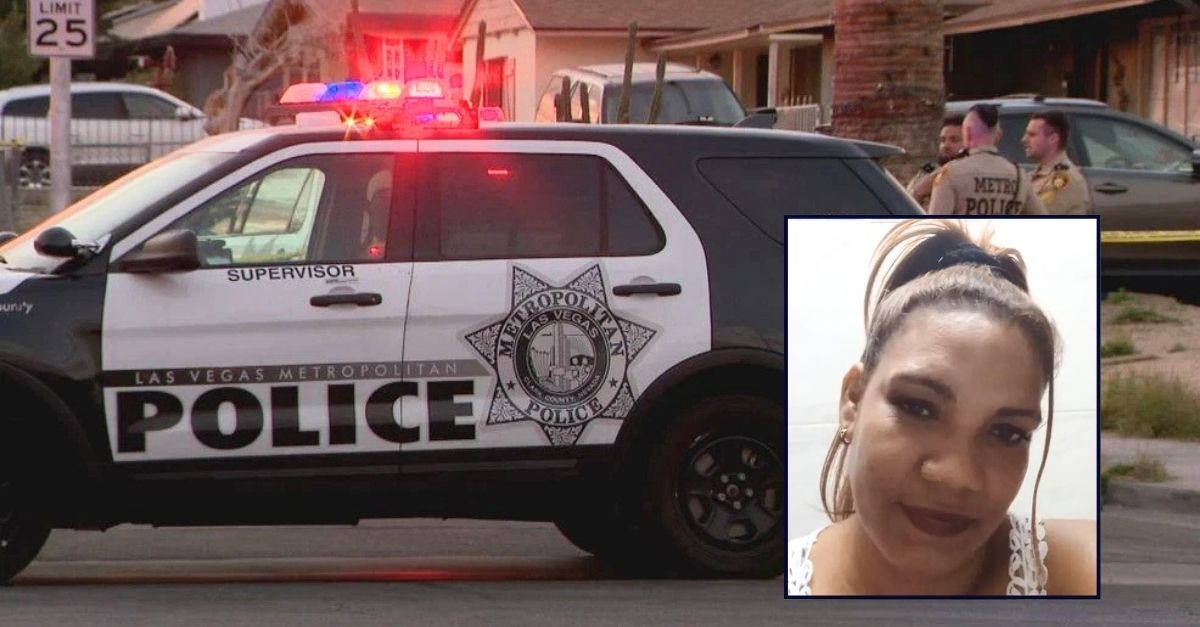 Inset: Yaimara Leyva-Cadet (GoFundMe). Background: Las Vegas police responding to the Yaimara Leyva-Cadet stabbing (KSNV).
