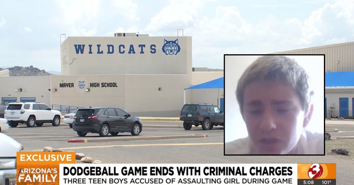 Inset: Arizona eighth grader Abel Schipper. Background: The school where Abel Schipper allegedly pelted his ex-girlfriend with dodgeballs (AZFamily). 
