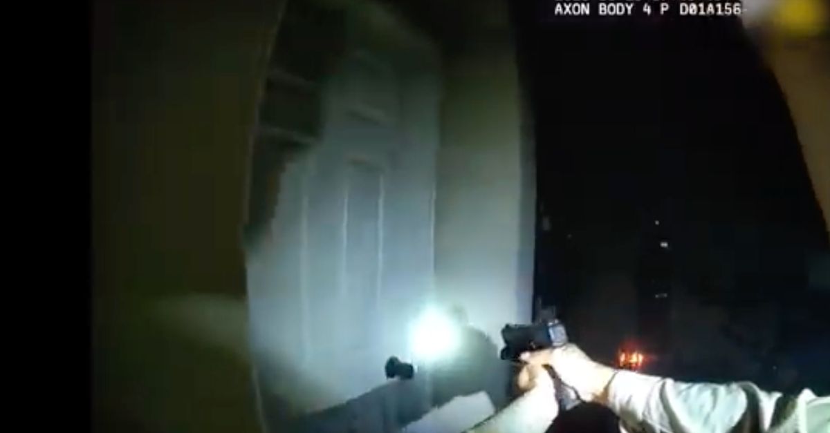 A still image from police body-worn camera footage in response to a domestic violence call in Las Vegas.