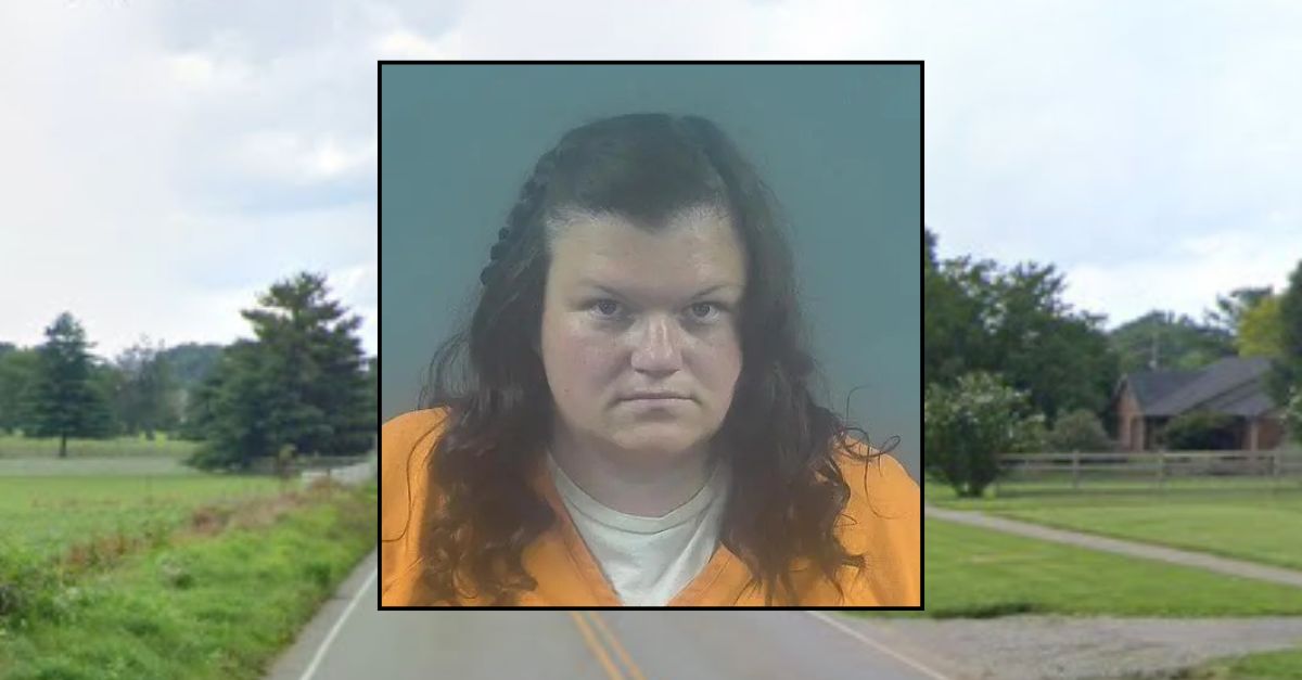 Inset: Kayla Canler (Warren County Sheriff's Office). Background: The area in Kentucky where the daycare is located (Google Maps).