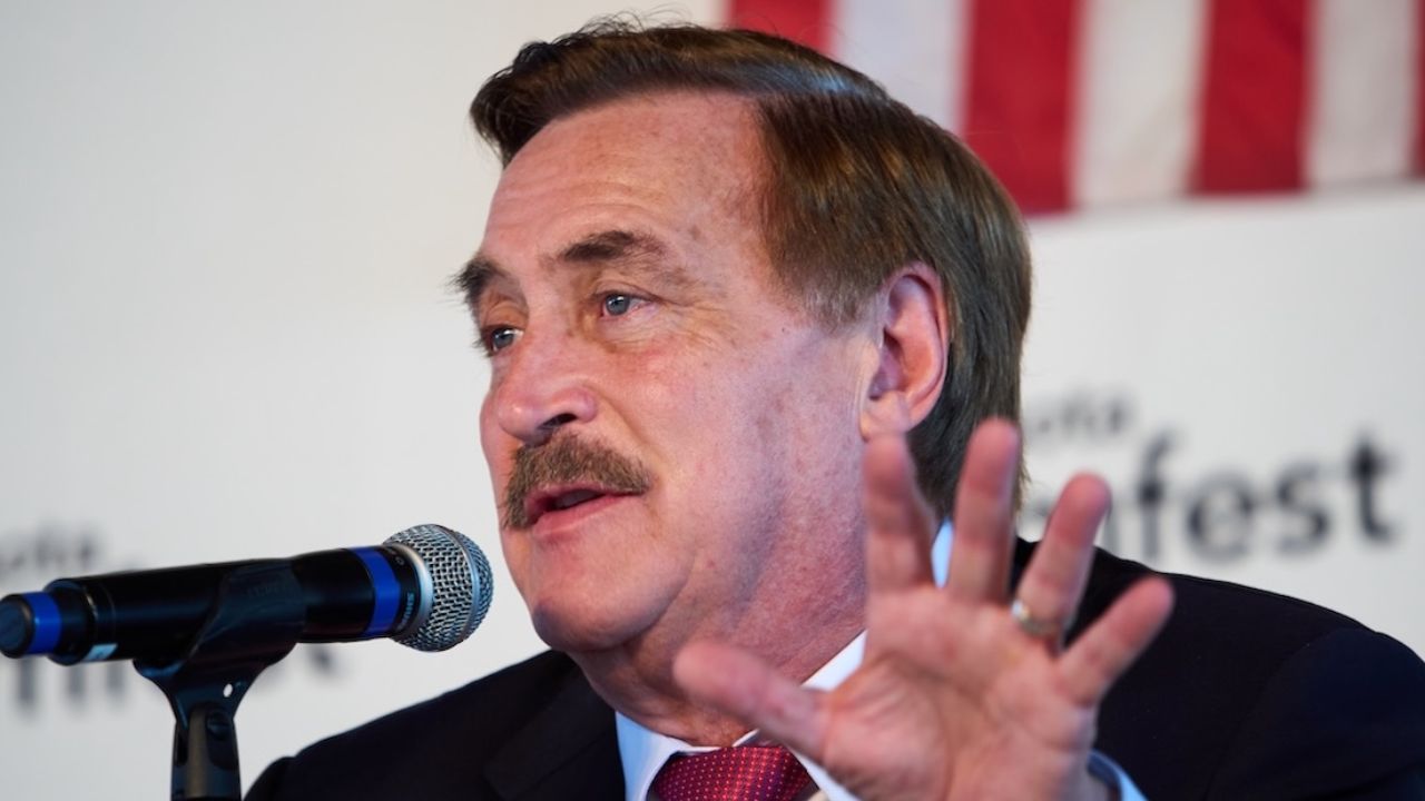 Mike Lindell, a Republican candidate for Minnesota governor, speaks during a forum of gubernatorial candidates at Farmfest, Wednesday, Aug. 5, 2026, in Morgan, Minn. (AP Photo/Ellen Schmidt).