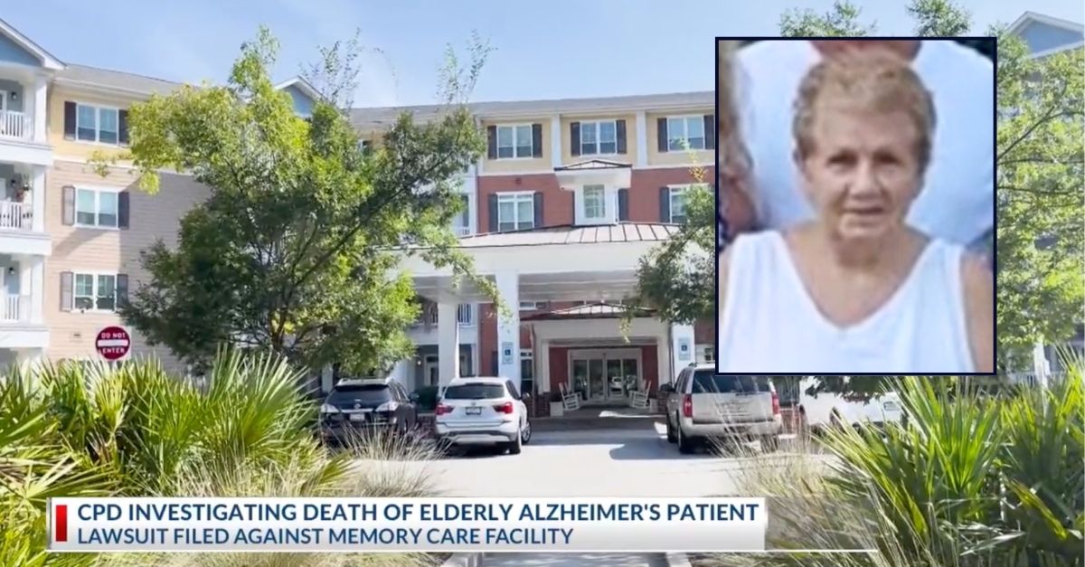 Inset: Shelba Catterton. Background: The South Carolina nursing home where Shelba Catterton allegedly walked out of an unlocked door and was swarmed by fire ants (WCBD).