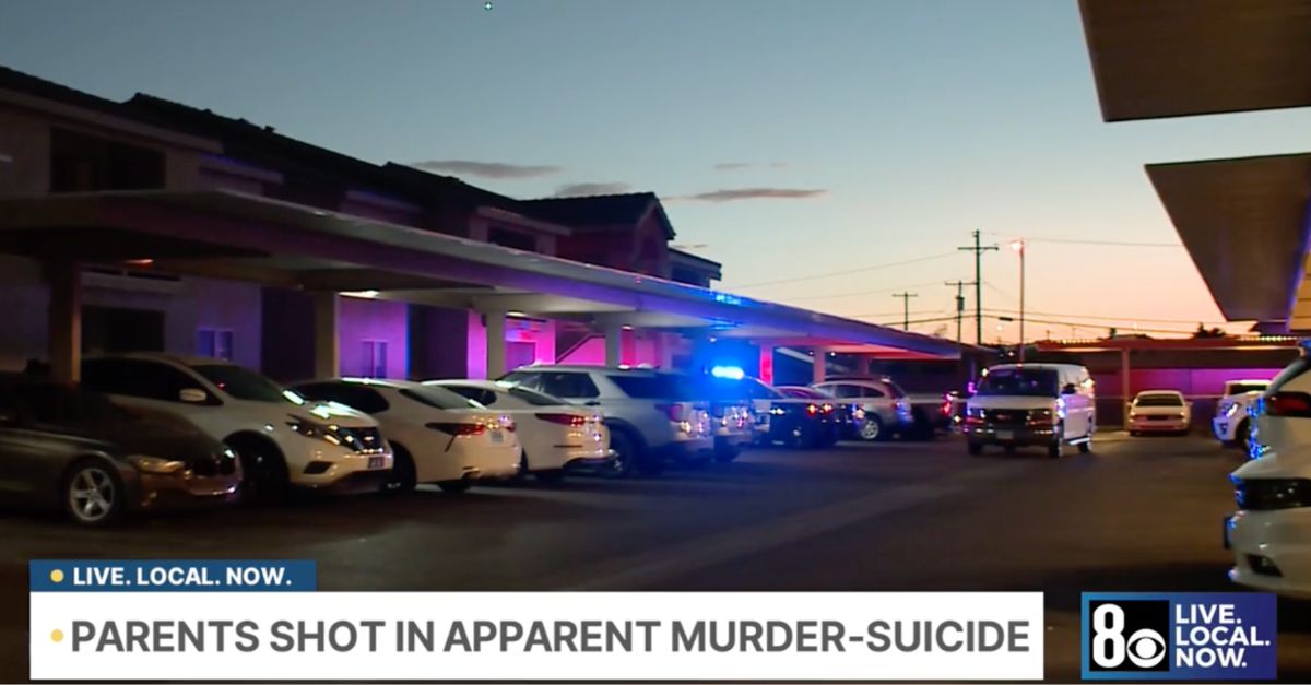 Police at the scene of a Las Vegas murder-suicide in which two daughters came home and found their parents both dead (KLAS/YouTube). 