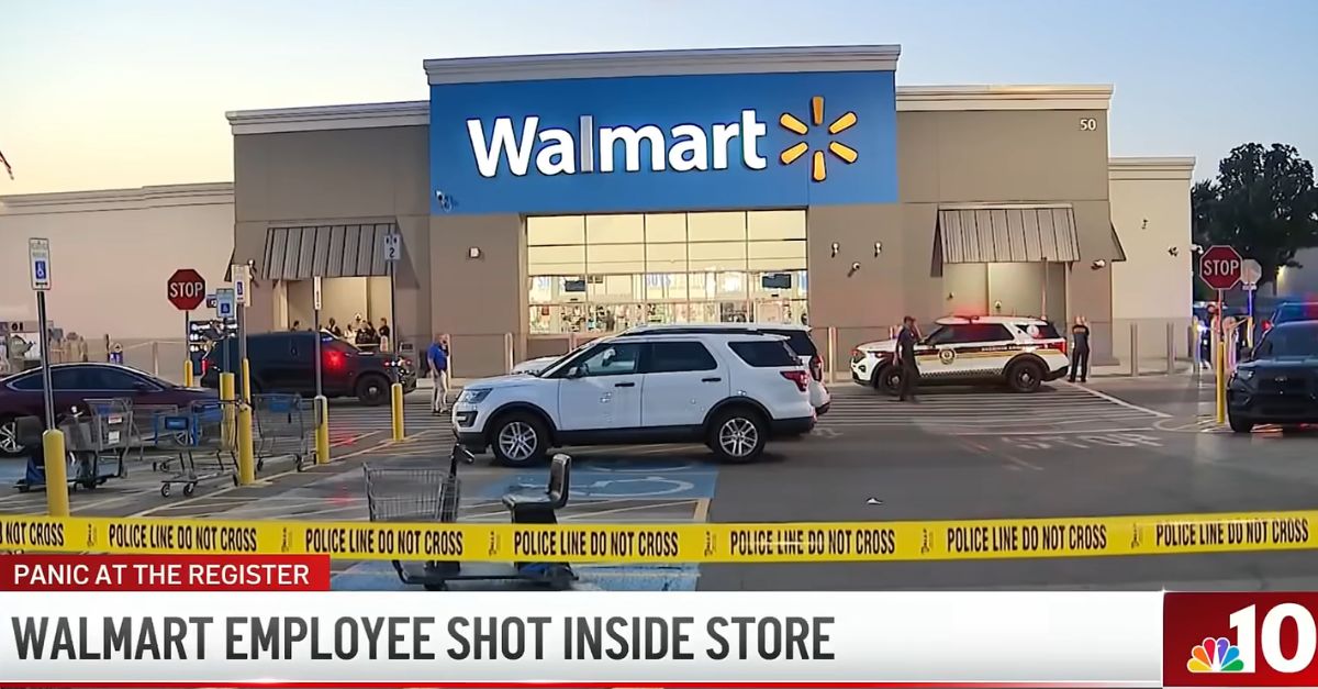The Walmart in Glenolden, Pa., where cops say two customers got into a fight that led to a worker being shot (WCAU/YouTube).