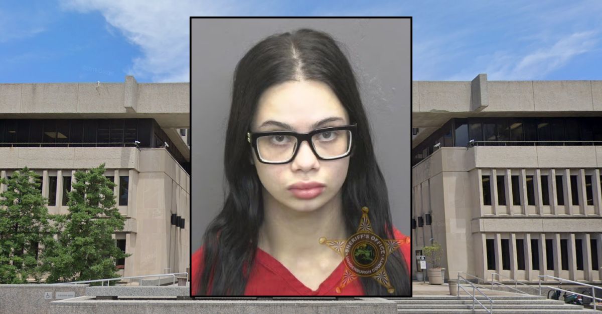 Inset: Isabella N. Bertinelli (Vanderburgh County Sheriff's Office). Background: The Evansville Police Department in Indiana (Google Maps).