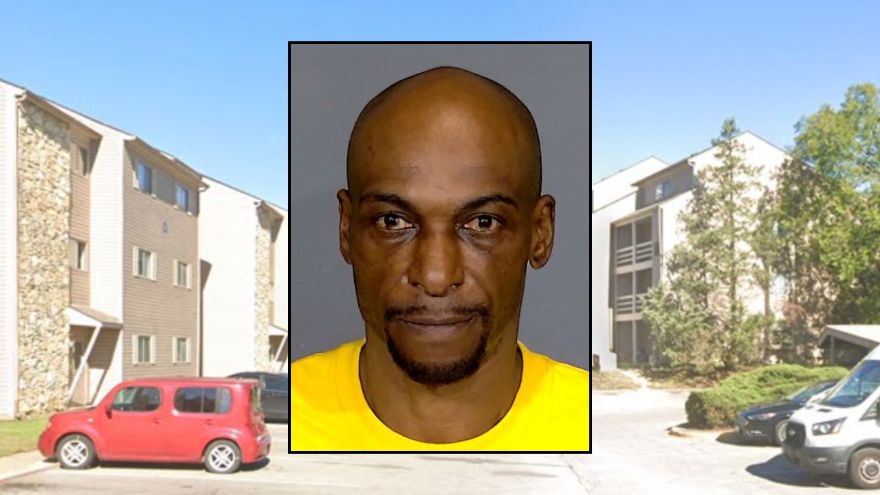 Inset: Bertony Theagene (Marion County Jail). Background: The area in Indiana where Theagene allegedly shot his ex and killed her new boyfriend (Google Maps).