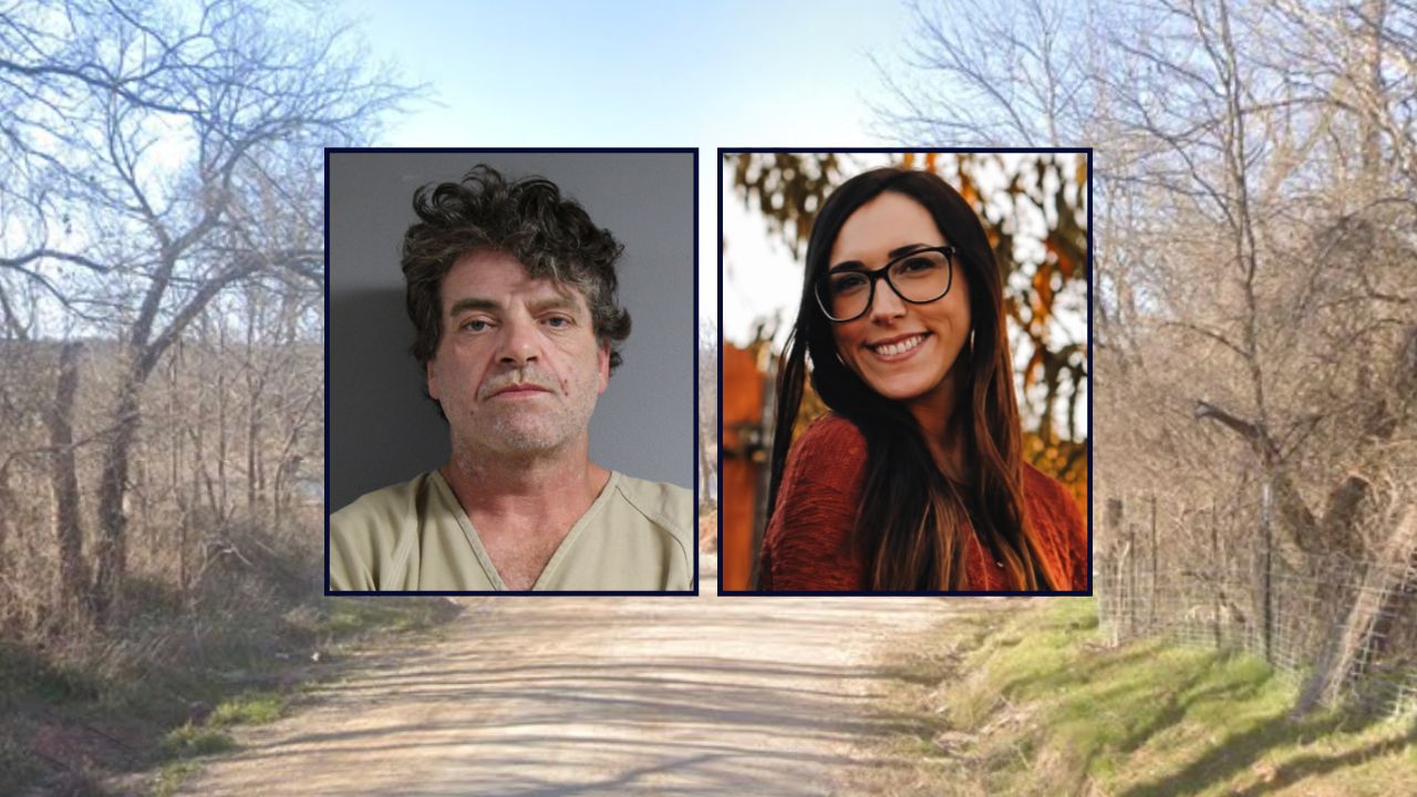 Michael Wayne Hatcher and Leah Dawn Adams appear inset against the Brazos River.