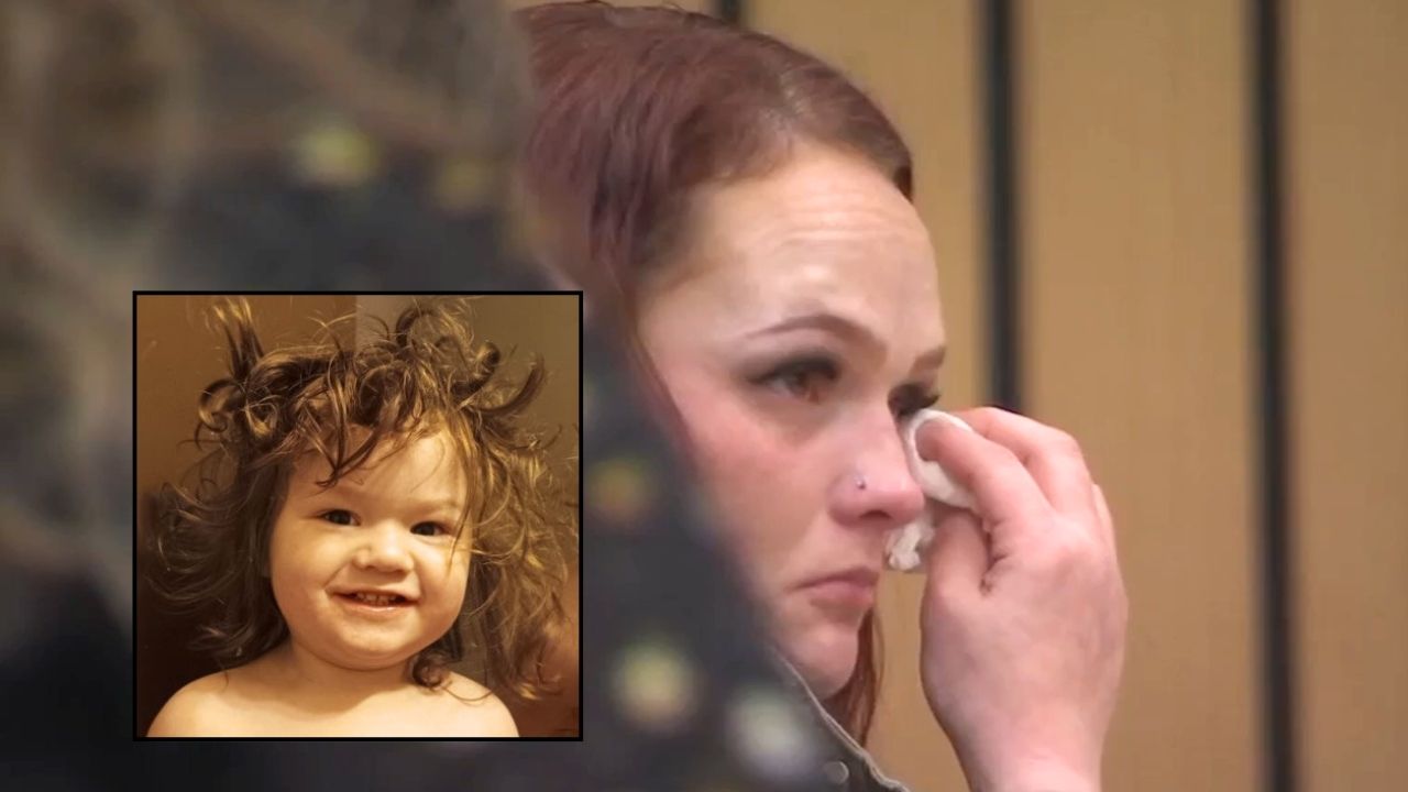 Inset: Anthony Lohr (Dignity Memorial/Ross Hollywood Chapel). Background: Oregon mom Kelsey Haws crying in court at her sentencing for the death of her son Anthony (KPTV/YouTube).