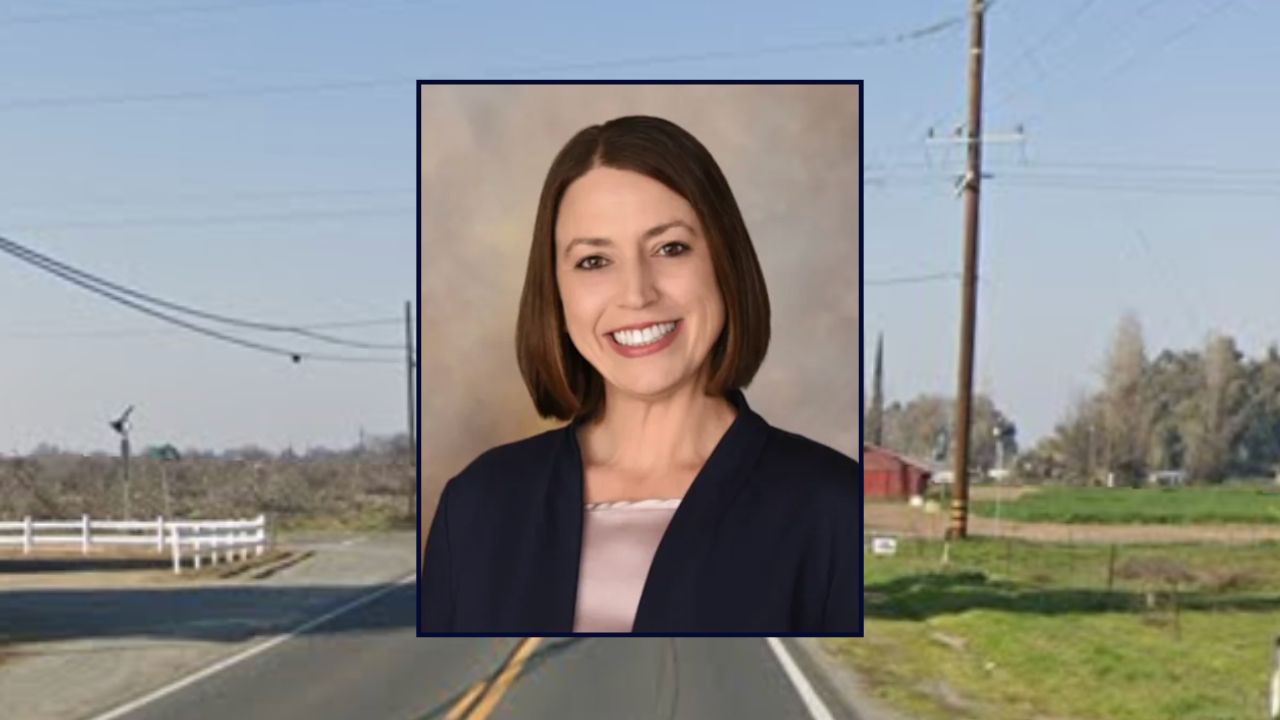 Judge Kendra Weber inset against a roadway in California.
