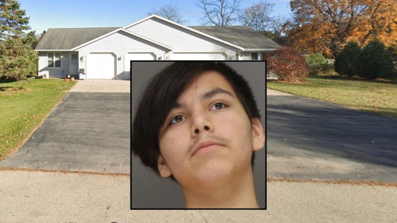 Inset: Ramone Waupoose (Brown County Jail/WLUK). Background: The home where Ramone Waupoose lived with his mom and allegedly attacked her (Google Maps).