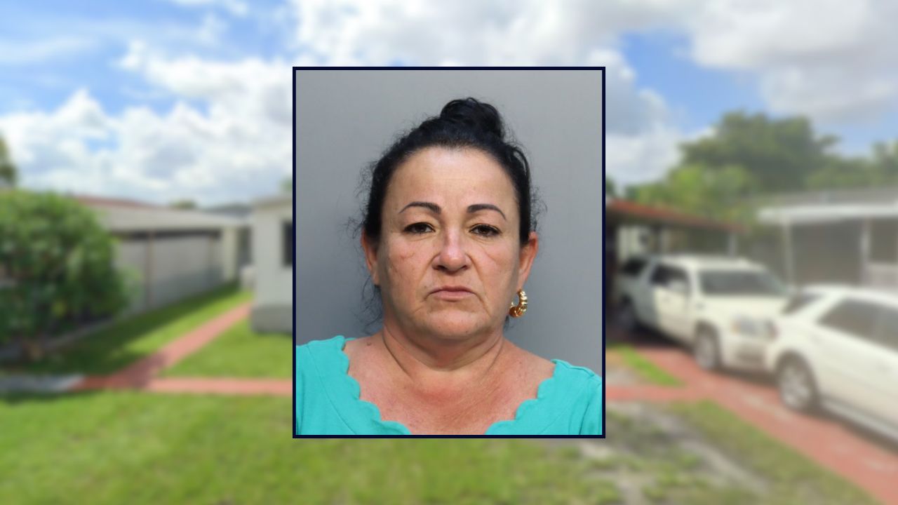 Yirsi Machado Rivera appears inset against a residential area in Florida.