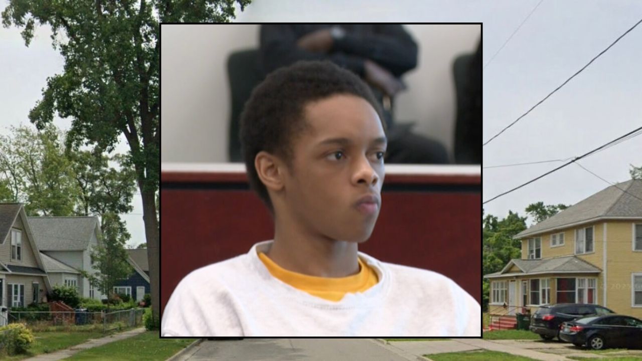 Inset: Kemaree Davis is Muskegon Circuit Court (WZZM). Background: The area where Davis allegedly killed a 73-year-old man (Google Maps).