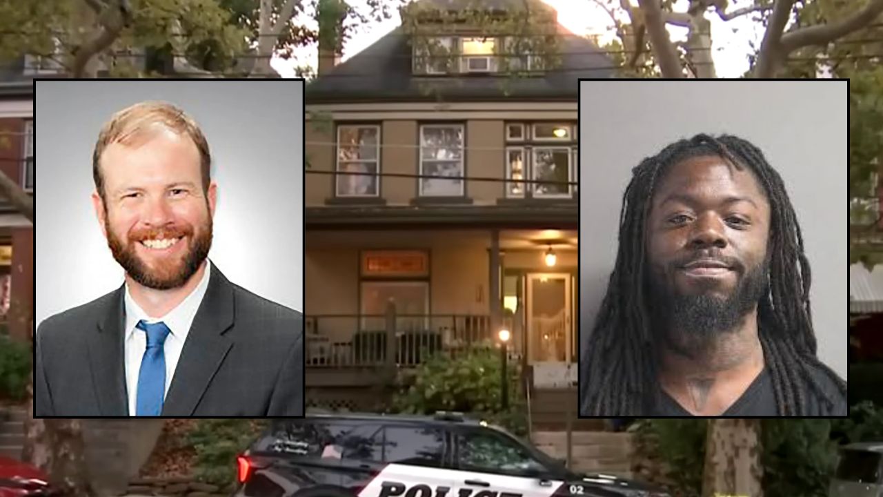 Inset, left to right: Dr. Idris Evans (UPMC) and Elijah Hemingway (Volusia County Sheriff's Office). Background: The home where Hemingway allegedly killed Evans (WPXI).