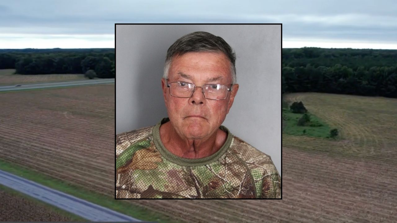 Inset: Walter Moorhead (Delaware State Police). Background: The area where Moorhead allegedly killed a woman he believed was a deer (WCAU).