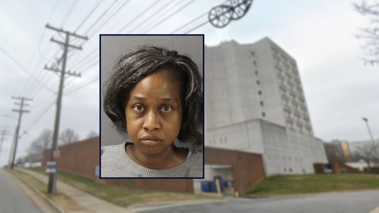 Kymberli Bowden inset against a jail in North Carolina.