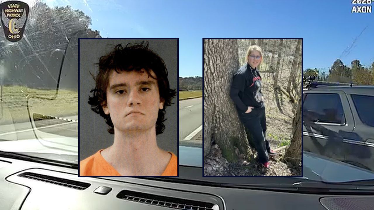 Travis Lovett and Alice Tully, inset left to right, against Tully being arrested in Ohio.