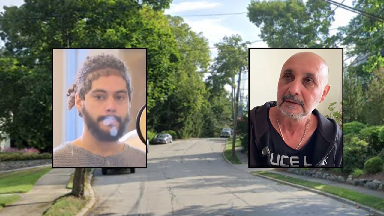 Inset, left to right: Albeldy Pinales-Villar appearing in court on Oct. 20 (WCVB) and Aetan Mataev (WBTS). Background: The are in Boston where Pinales-Villar allegedly stabbed Mataev (Google Maps).