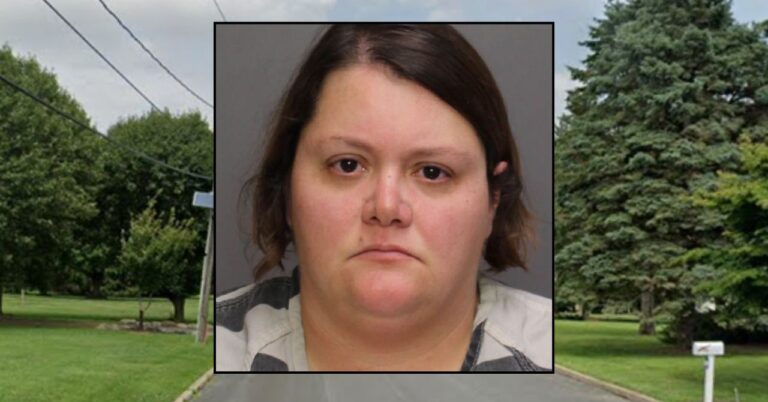 Inset: Dawn Marie Freeman (Cambria County Prison). Background: The area in Pennsylvania where Freeman allegedly killed her husband (Google Maps).