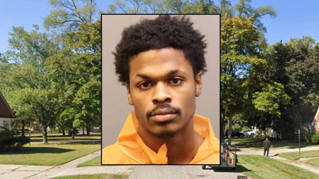 Inset: Breylon Roberts (Southfield Police Department). Background: The area in Michigan where Roberts allegedly killed his older brother (Google Maps).